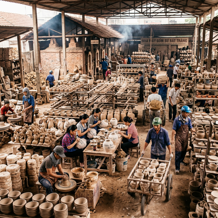 Nhà máy gốm sứ tấp nập